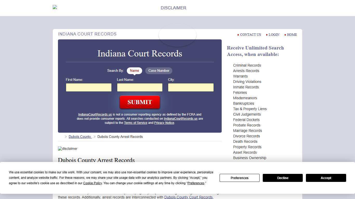Dubois County Arrest Records | IndianaCourtRecords.us
